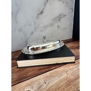 Sheridan Silver Plated Butter Dish with Glass Liner Vintage Oval Domed Lid